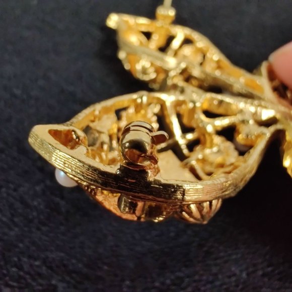 Vintage Avon Rhinestone Enamel Faux Pearl Dome Butterfly Pin Brooch Gold Tone - Picture 4 of 8